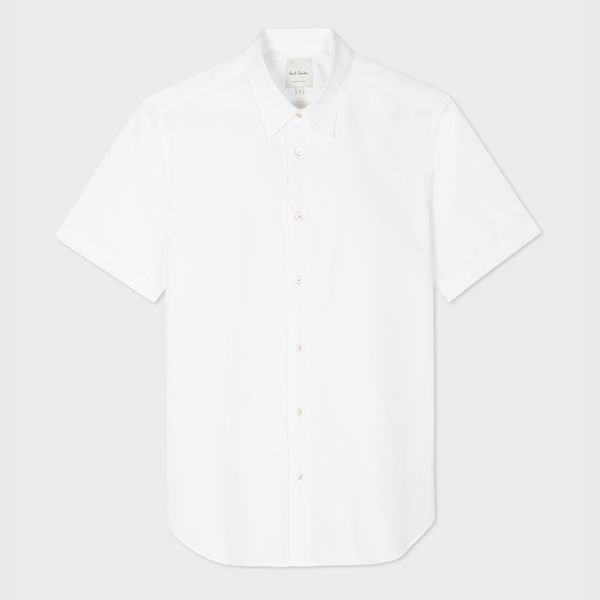 Slim-Fit White Cotton Short-Sleeve Shirt