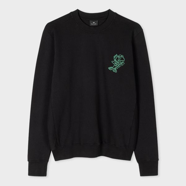 Black Embroidered 'Fish' Cotton Sweatshirt