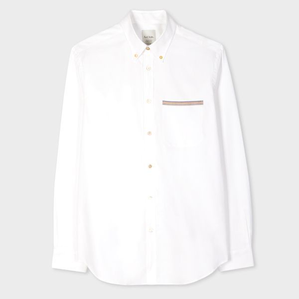 White Cotton 'Signature Stripe' Oxford Shirt