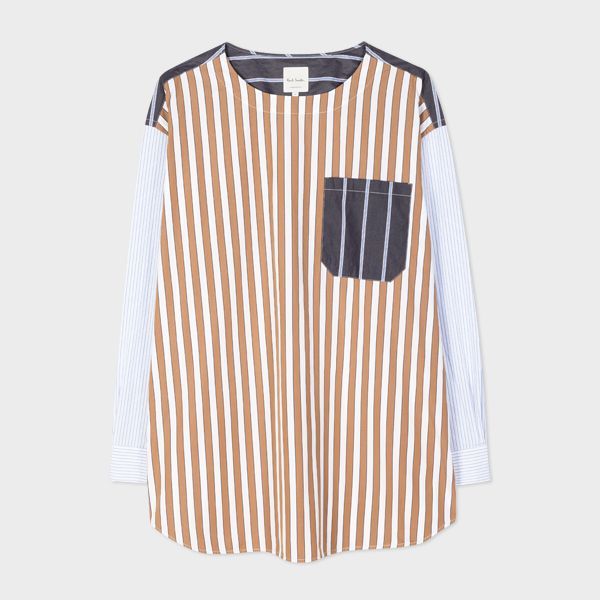 Mix-Up Stripe Cotton Smock Shirt