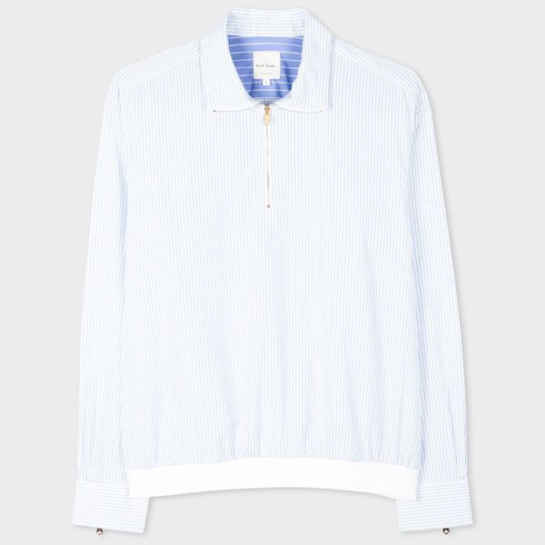 Blue Stripe Pop-Over Zip Neck Shirt