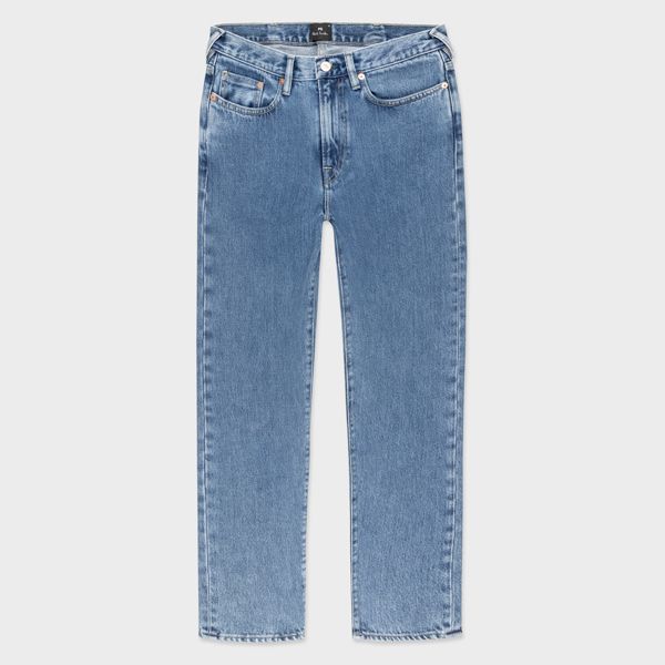 Tapered-Fit Cropped Light-Wash Cotton 'Authentic Twill' Jeans