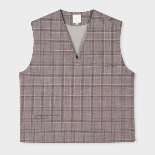 Mauve and Grey Check Wool Vest