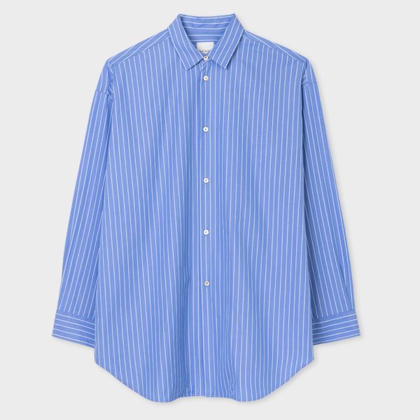 Oversized Blue Cotton Stripe Shirt