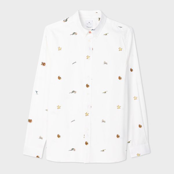 White 'Sea Icons' Cotton Oxford Shirt