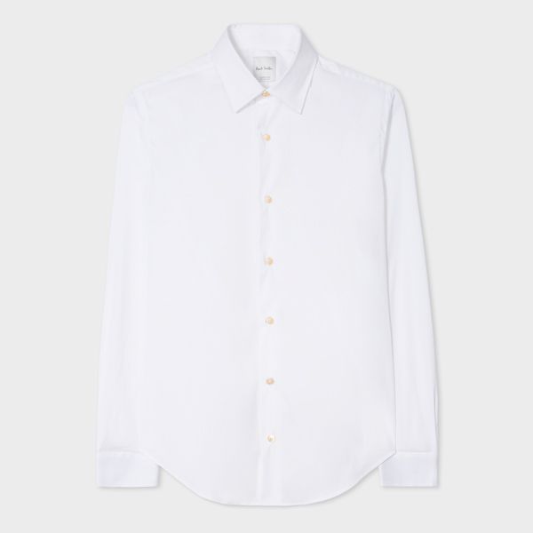 Super Slim-Fit White Shirt With 'Artist Stripe' Cuff Lining