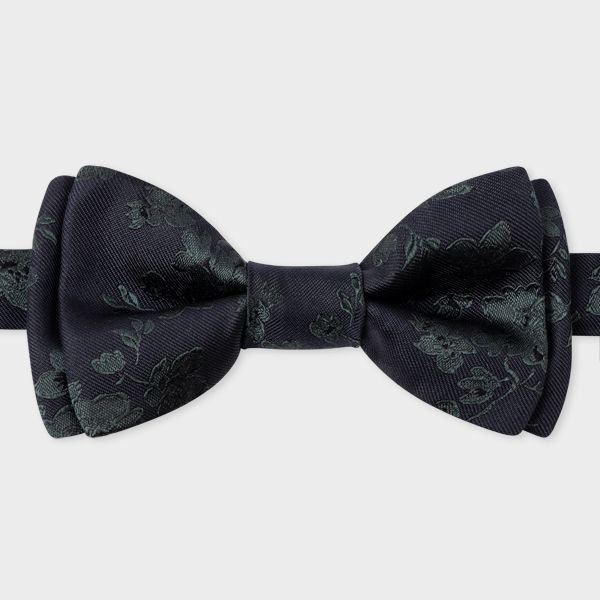 Black Silk Floral Bow Tie