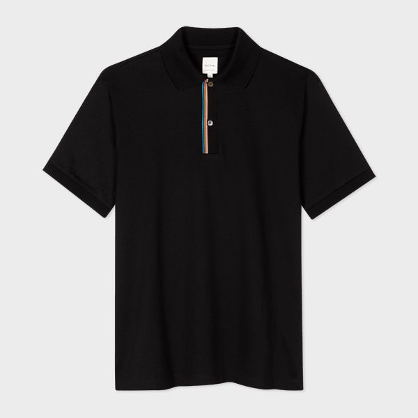 Black 'Signature Stripe' Trim Polo Shirt