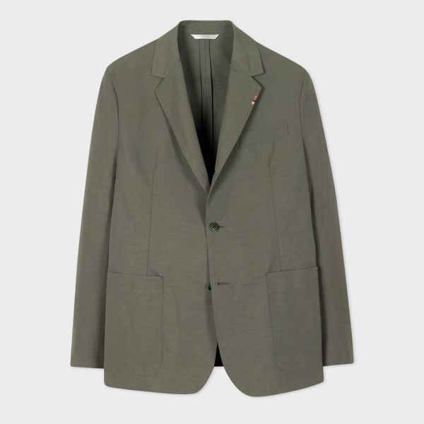 Khaki Linen-Blend Three-Button Blazer