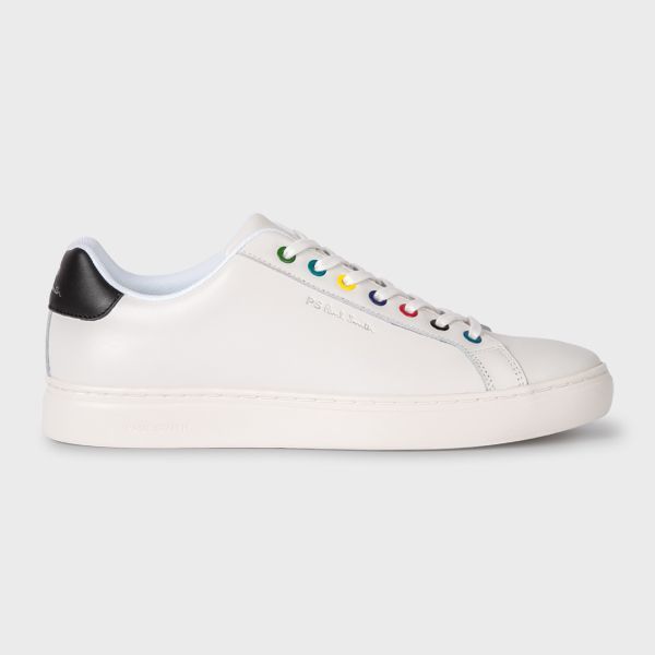 White Leather 'Rex' Trainers With Multi-Colour Eyelets