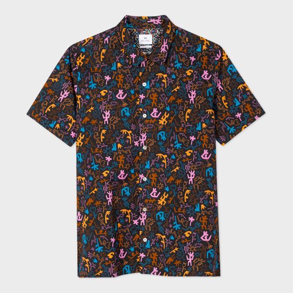 Multi-Colour 'Block Floral' Cotton Shirt