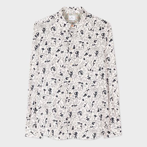 Tailored-Fit 'Block Floral' Cotton Shirt