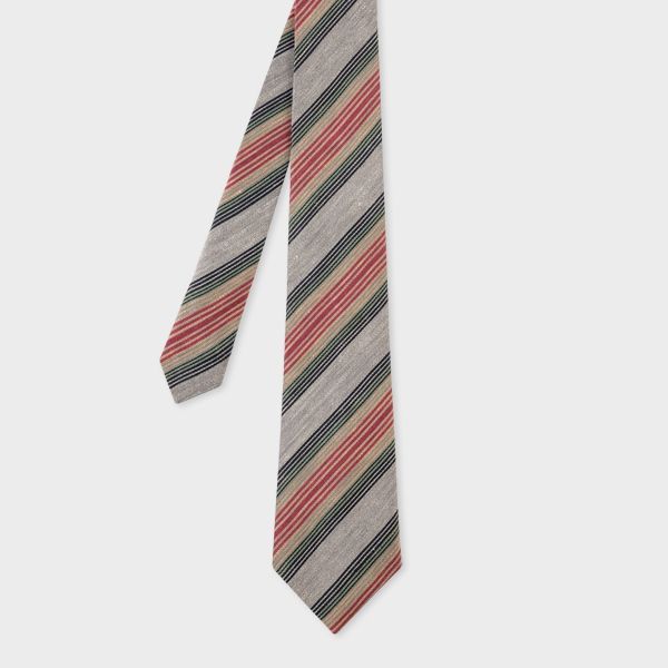 Grey Linen-Silk Stripe Tie