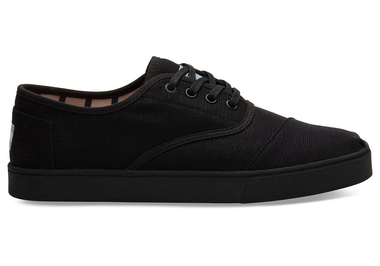 TOMS Black On Black Canvas Men's Cupsole Cordones Venice Collection Shoes - Size UK6