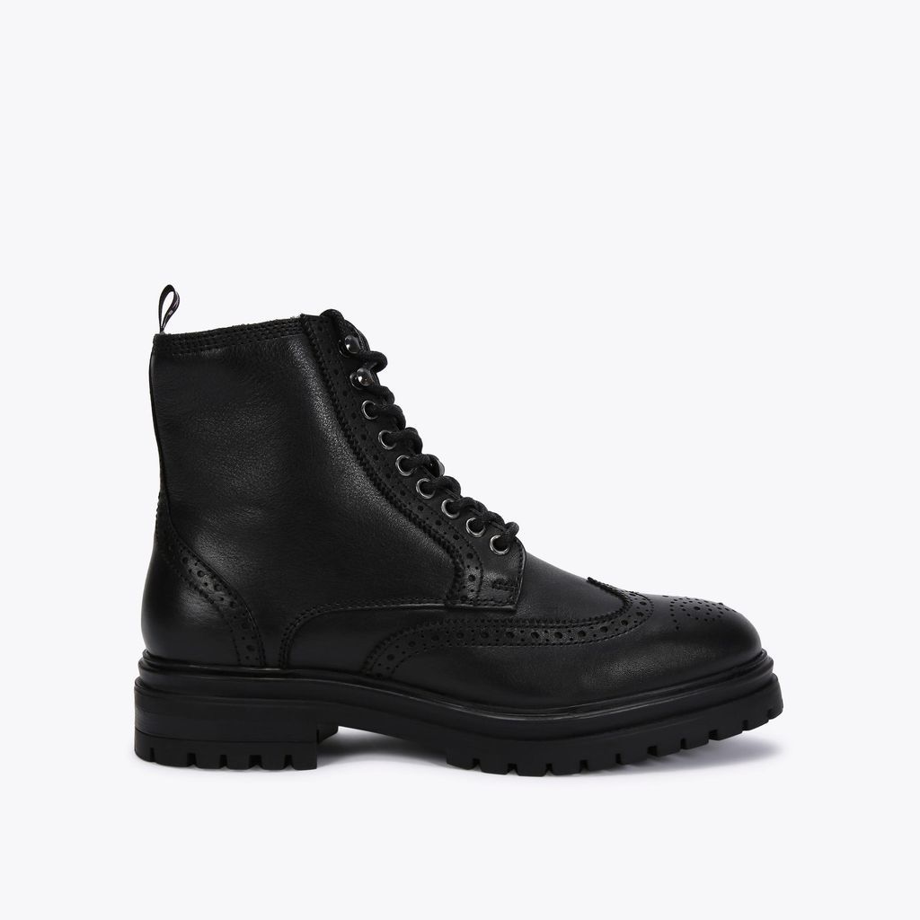 Mens Ashurst - Black Leather Brogue Lace Up Boots