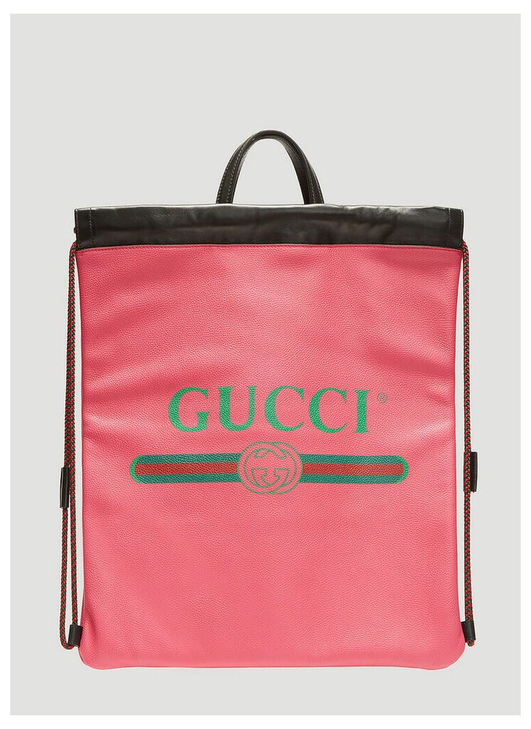 Gucci Logo Drawstring Leather Backpack in Pink size One Size