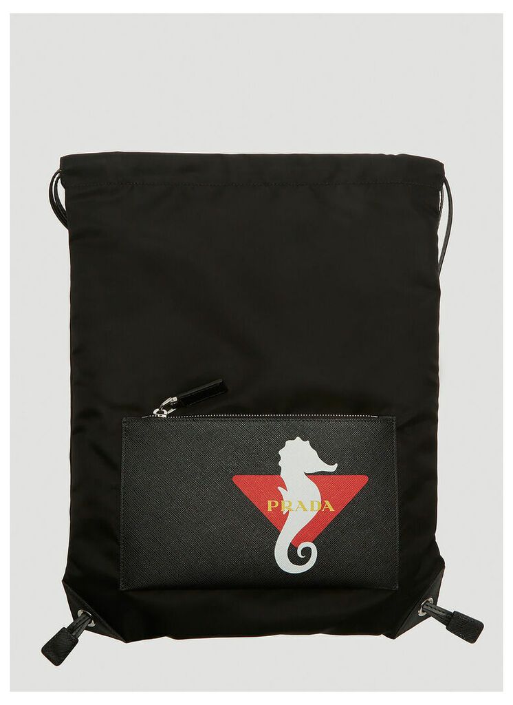 Prada Seahorse Print Drawstring Backpack in Black size One Size