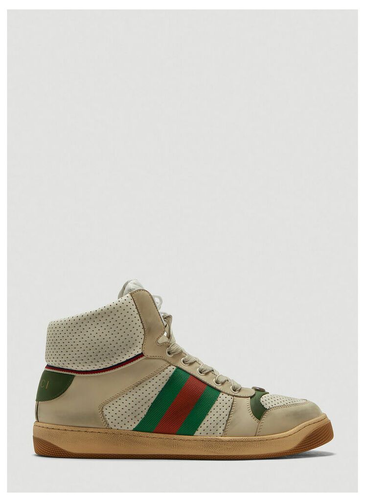 Gucci Screener Leather High-Top Sneakers in Beige size UK - 10