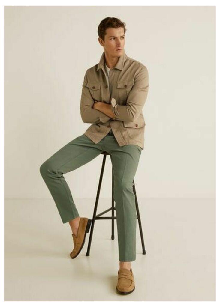 Regular fit pleated cotton trousers