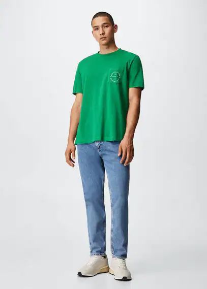 Logo pocket t-shirt emerald green - Man - XS - MANGO MAN
