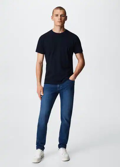 Sustainable cotton basic T-shirt dark navy - Man - S - MANGO MAN