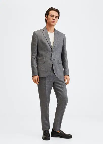 Slim fit linen suit trousers dark heather grey - Man - 26 - MANGO MAN