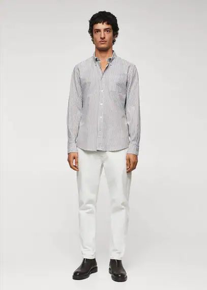Regular fit striped cotton shirt khaki - Man - XS - MANGO MAN