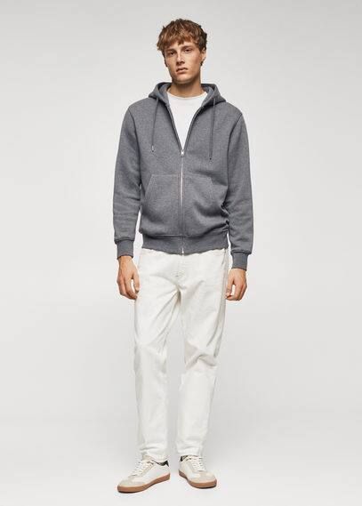 Zipper cotton sweater medium heather grey - Man - XS - MANGO MAN