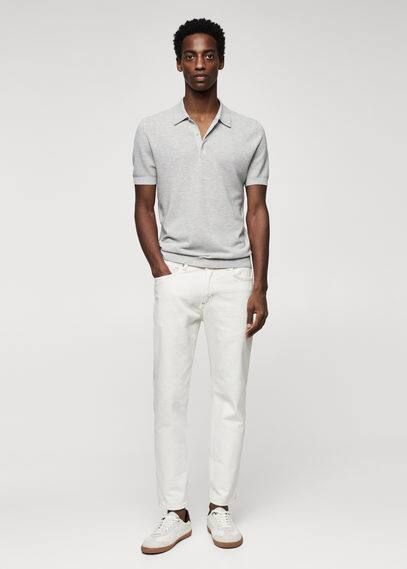 Patterned cotton polo shirt light heather grey - Man - S - MANGO MAN