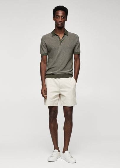 Patterned cotton polo shirt khaki - Man - S - MANGO MAN