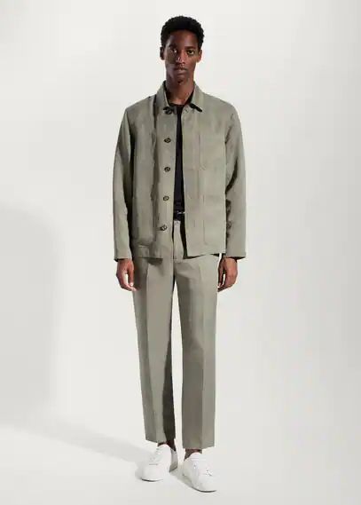 Linen overshirt with pockets khaki - Man - S - MANGO MAN