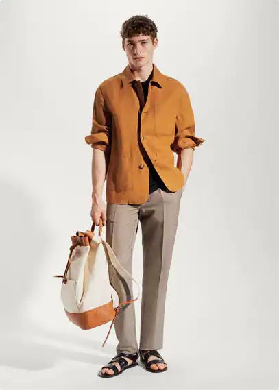 100% linen overshirt with pockets burnt orange - Man - S - MANGO MAN