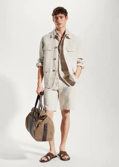 100% linen overshirt with pockets sand - Man - S - MANGO MAN