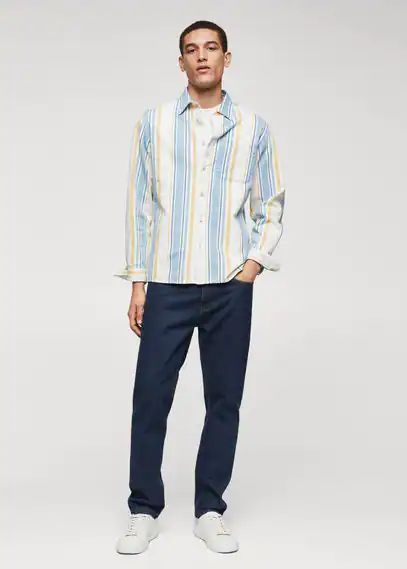 100% cotton striped shirt beige - Man - S - MANGO MAN