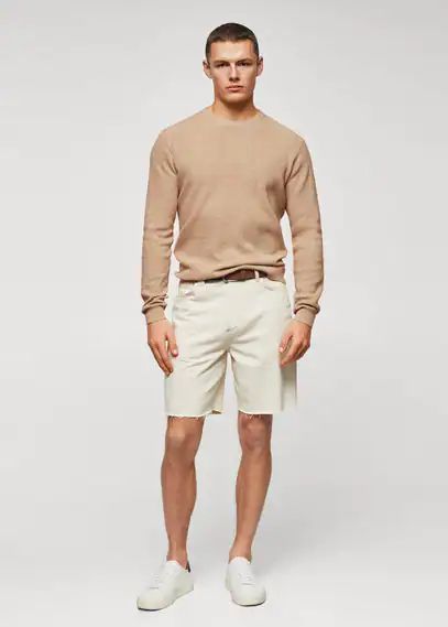 Structured cotton sweater beige - Man - S - MANGO MAN