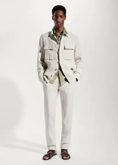 100% linen overshirt with pockets beige - Man - S - MANGO MAN