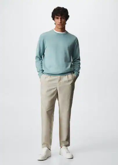 Pleated linen lyocell trousers beige - Man - 31 - MANGO MAN