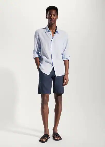 100% linen shorts navy - Man - 30 - MANGO MAN