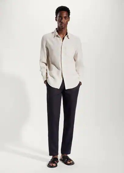 Slim fit 100% linen trousers black - Man - 30 - MANGO MAN