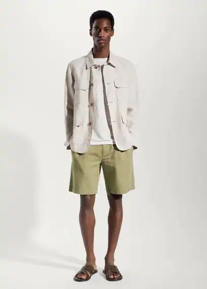 Drawstring linen Bermuda shorts khaki - Man - 30 - MANGO MAN