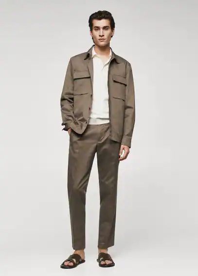 Pleated cotton linen trousers khaki - Man - 30 - MANGO MAN