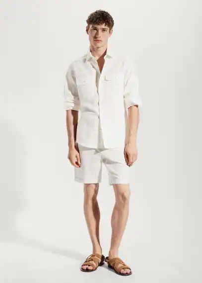 100% linen shorts white - Man - 30 - MANGO MAN