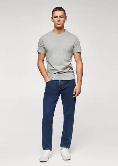 Basic cotton V-neck T-shirt medium heather grey - Man - XS - MANGO MAN