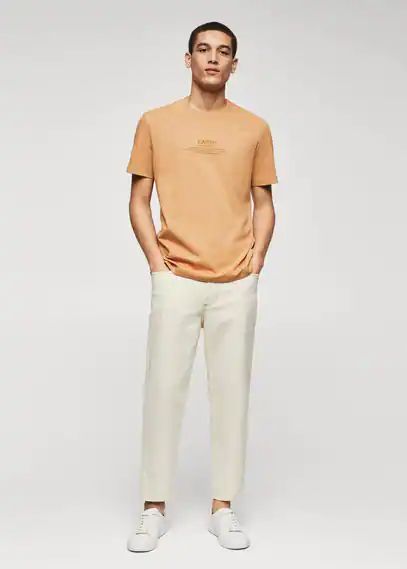 100% cotton relaxed fit T-shirt tobacco brown - Man - XS - MANGO MAN