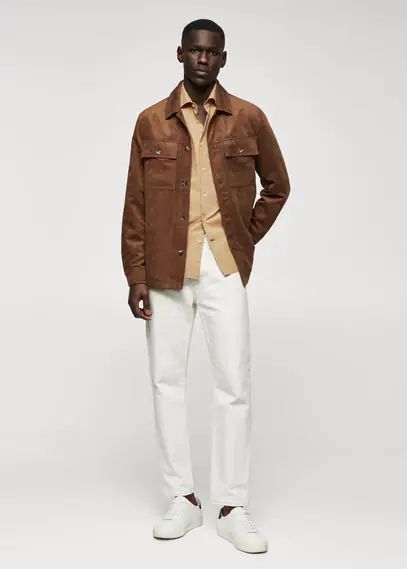100% cotton shirt medium brown - Man - S - MANGO MAN