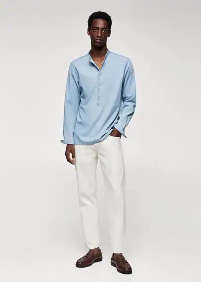 100% cotton mandarin collar shirt light blue - Man - M - MANGO MAN