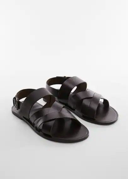 Leather sandals with straps chocolate - Man - 5½ - MANGO MAN