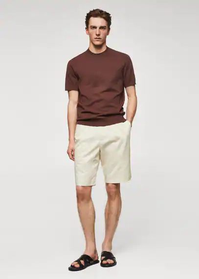 Cotton pleated Bermuda shorts ecru - Man - 30 - MANGO MAN