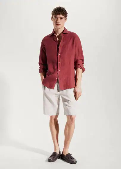 100% linen regular-fit shirt burgundy - Man - XS - MANGO MAN