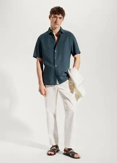 100% linen short sleeve shirt navy - Man - XS - MANGO MAN